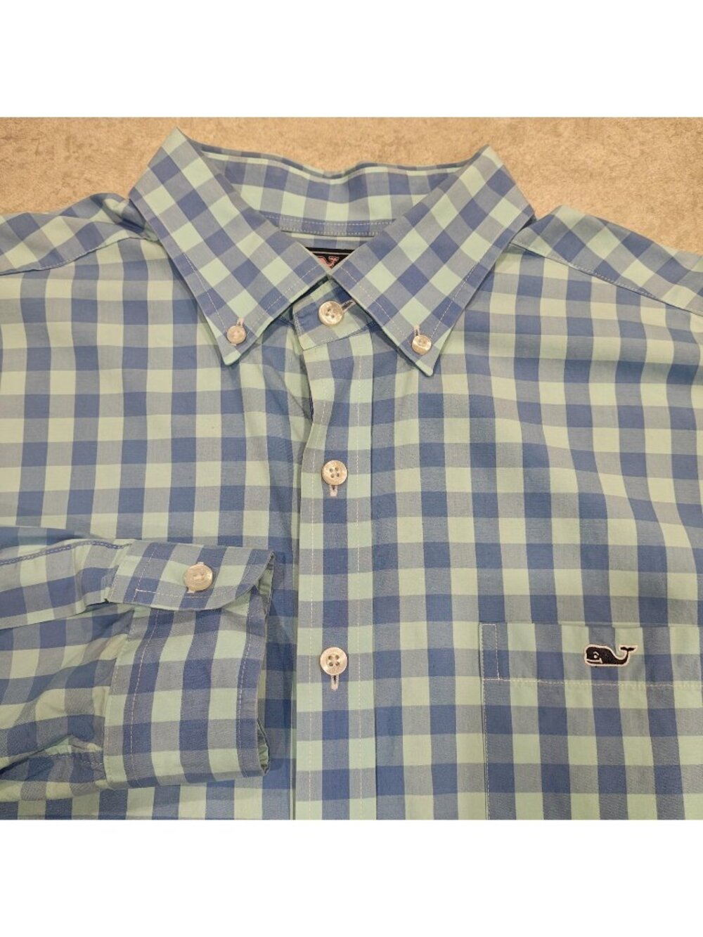 Vineyard Vines Slim Fit Tucker Shirt Mens L Blue Gingham Button Down Long Sleeve